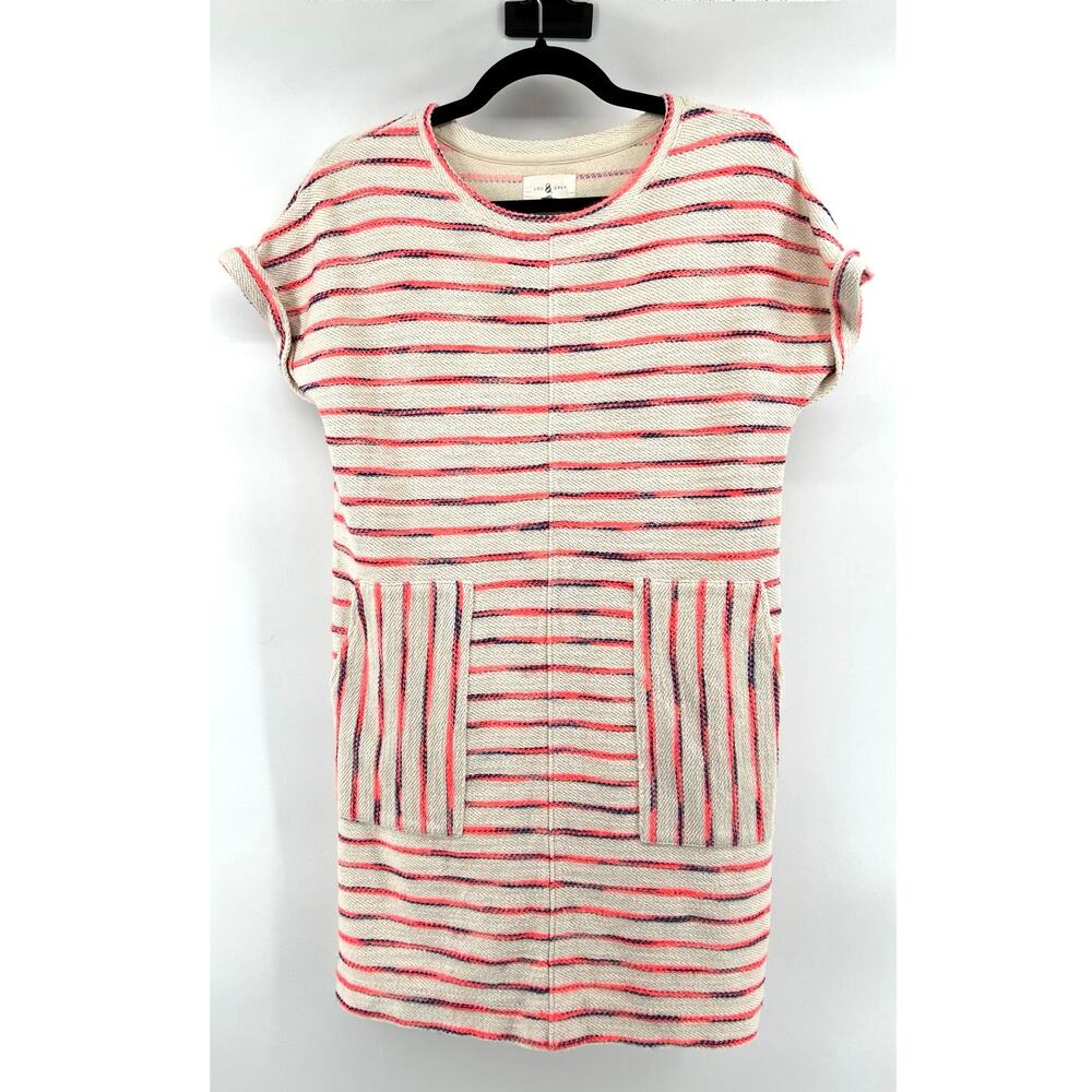 Lou & Grey Striped Terry Shift Dress Size XS Neon Pockets Cozy Summer
